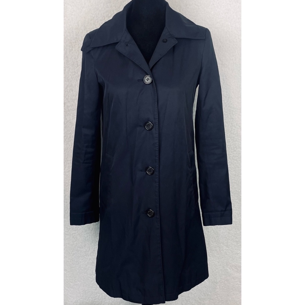 LAUREN RALPH LAUREN • Navy Blue Balmacaan Hooded Raincoat, XXS - Picture 8 of 16